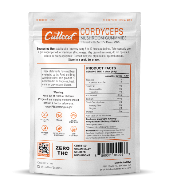 Cordyceps 1000MG Mushroom Gummies Zero THC