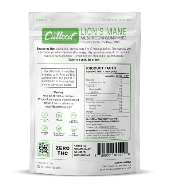 Lion’s Mane 1000MG Mushroom Gummies Zero THC